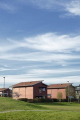 Modern apartment buildings with blue sky