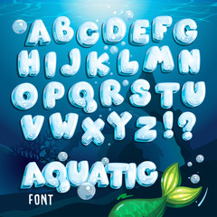 vector aquatic font. Cartoon water letters alphabet 