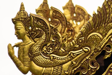 golden Buddhas, dragon, carving, wood,