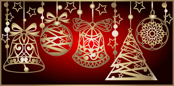 Laser cut paper christmas bell decoration vector design. Merry Christmas Greeting Card. Christmas bell for wood carving, paper cutting and christmas decorations.