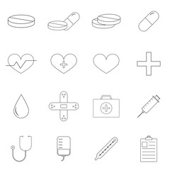 Simple Set of of Medicine Vector Line Icons. Contains such Icons as Gel, Inhaler, Prescription, Syrup and more. Editable Stroke. 32x32 Pixel Perfect.