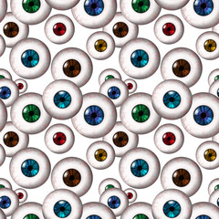 Different eyeballs on a white background. Seamless pattern. Suitable for Halloween purposes.