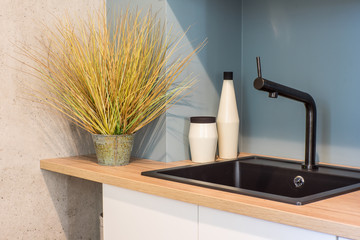 The kitchen and dining room in a modern apartment. Kitchen area in studio apartments. © Aleks Kend