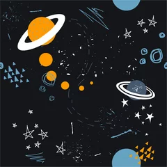 Wallpaper murals Cosmos Stars, planets, constellations, seamless pattern vector. Hand drawn backdrop, night sky. Colorful overlapping background, outer space. Decorative wallpaper, good for printing for observatory