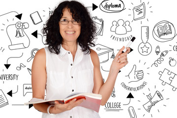 Portrait of beautiful school teacher drawing graduation sketch.