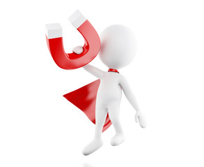 3d White people with red cape and horseshoe magnet