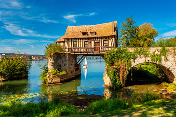 Old Timbered Water Mill in Vernon Normandy France - obrazy, fototapety, plakaty