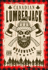 Obraz premium Lumberjack vector poster with bearded skull