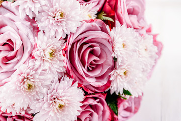 Pink Roses and Gerbera Daisy Flowers Wedding Bouquet
