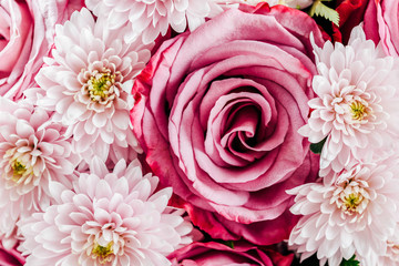Pink Roses and Gerbera Daisy Flowers Wedding Bouquet