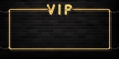 Vector realistic isolated neon sign of VIP frame logo for decoration and covering on the wall background. Concept of luxury.