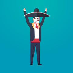 day of dead traditional mexican halloween man wearing traditional clothes skeleton mask dia de los muertos holiday party male cartoon character full length flat vector illustration.