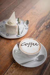 coffee cup, hot coffee in white cup put on white saucer