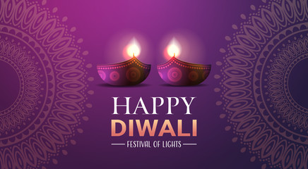 happy diwali traditional indian lights hindu festival celebration holiday concept flat greeting card template invitation horizontal copy space vector illustration © mast3r