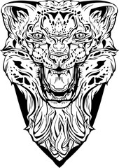 angry leopard. Isolated. Coloring page.