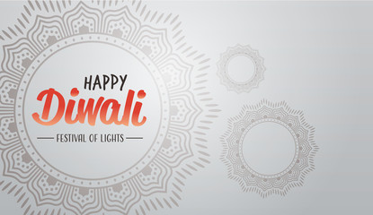 happy diwali traditional indian lights hindu festival celebration holiday concept flat greeting card template invitation horizontal copy space vector illustration