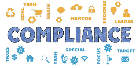 COMPLIANCE Tag Word and Icons Cloud. Modern Style