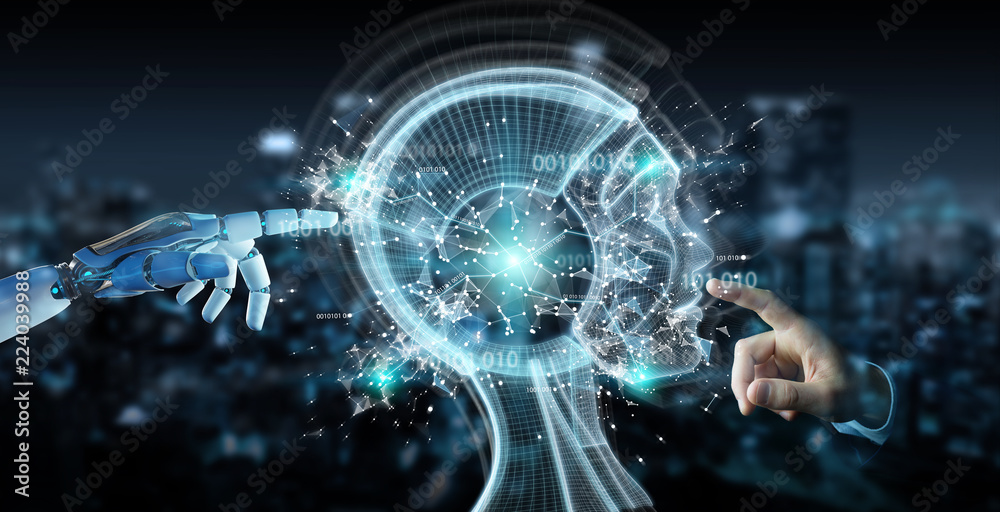 Leinwandbilder White cyborg hand creating artificial intelligence 3D rendering