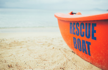 Rescue boat on the beach. Lifeguard, life boat, resecue, baywatch