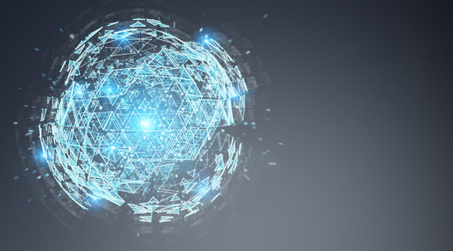 Digital triangle exploding sphere hologram 3D rendering