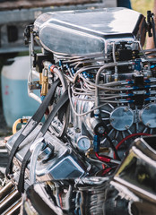 Obraz premium Dragster engine details, racing car, racing engine