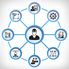 engineering and construction tool icons in circle diagram