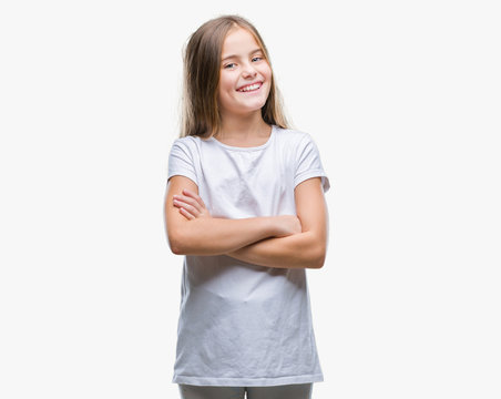 Young beautiful girl over isolated background happy face smiling with crossed arms looking at the camera. Positive person.