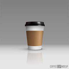 Coffee or tea cup mock up. Vector brown coffee cup isolated on gray background.