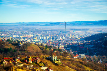 Aerial view on beautiful old town Brasov, Romania.