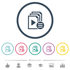 Fototapeta premium Playlist options flat color icons in round outlines