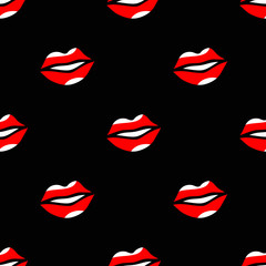 red lips pattern in cartoon style on black background