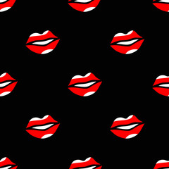 red lips pattern in cartoon style on black background