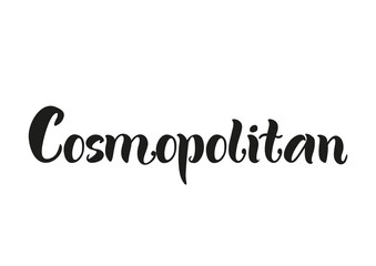 Lettering of Cosmopolitan in black isolated on white background for bar menu, cocktail menu, advertisement, cafe, restaurant, packaging