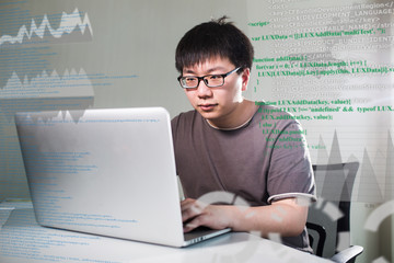 young man working with computer