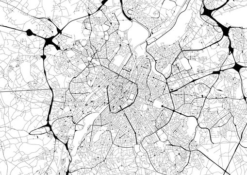 Monochrome city map with road network of Brussels