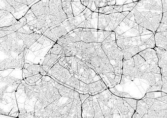 Monochrome city map with road network of Paris - obrazy, fototapety, plakaty