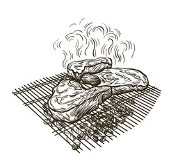 juicy steak fried on a grate on coals