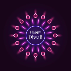 Happy Diwali, banner in bright Neon style