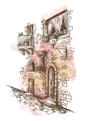 pencil drawing of an old street in Italy