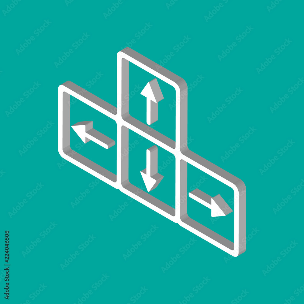 Poster isometric keyboard arrows. 3d style pointer symbol.