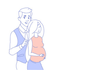 parents couple expecting baby man embracing pregnant woman standing together sketch doodle horizontal vector illustration