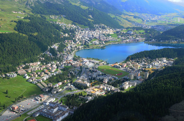 Fototapeta na wymiar Airshot from Lake St. Moritz in the Swiss Alps