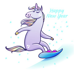 Unicorn on snowboard