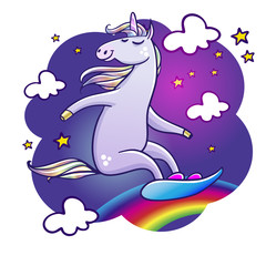 Unicorn on snowboard