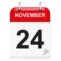 Daily single-leaf calendar, red spine, 3d, month of November,twenty-fourth,24th
