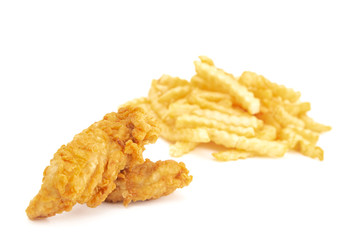 Chicken Fingers and French Fries on a White Background