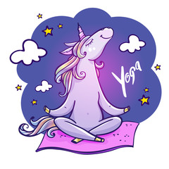 Cute unicorn doing yoga.