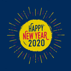 Handmade style greeting card - Happy New Year 2020 - Vector EPS10. For your print and web messages : greeting cards, banners, t-shirts.