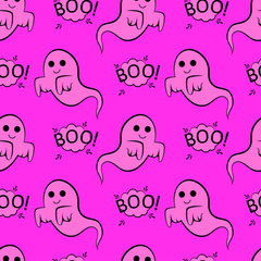 Abstract seamless halloween pattern for girls or boys. Creative vector pattern with ghost, cloud boo. Funny ghost wallpaper for textile and fabric. Fashion halloween style. Colorful ghost picture