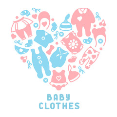 Baby clothing card. Flat style vector illustration. Suitable for advertising